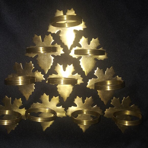 Goldtone Metal Maple Leaf Napkin Rings Set of 10 Fall Leaf Metal Napkin Holders - Picture 4 of 9